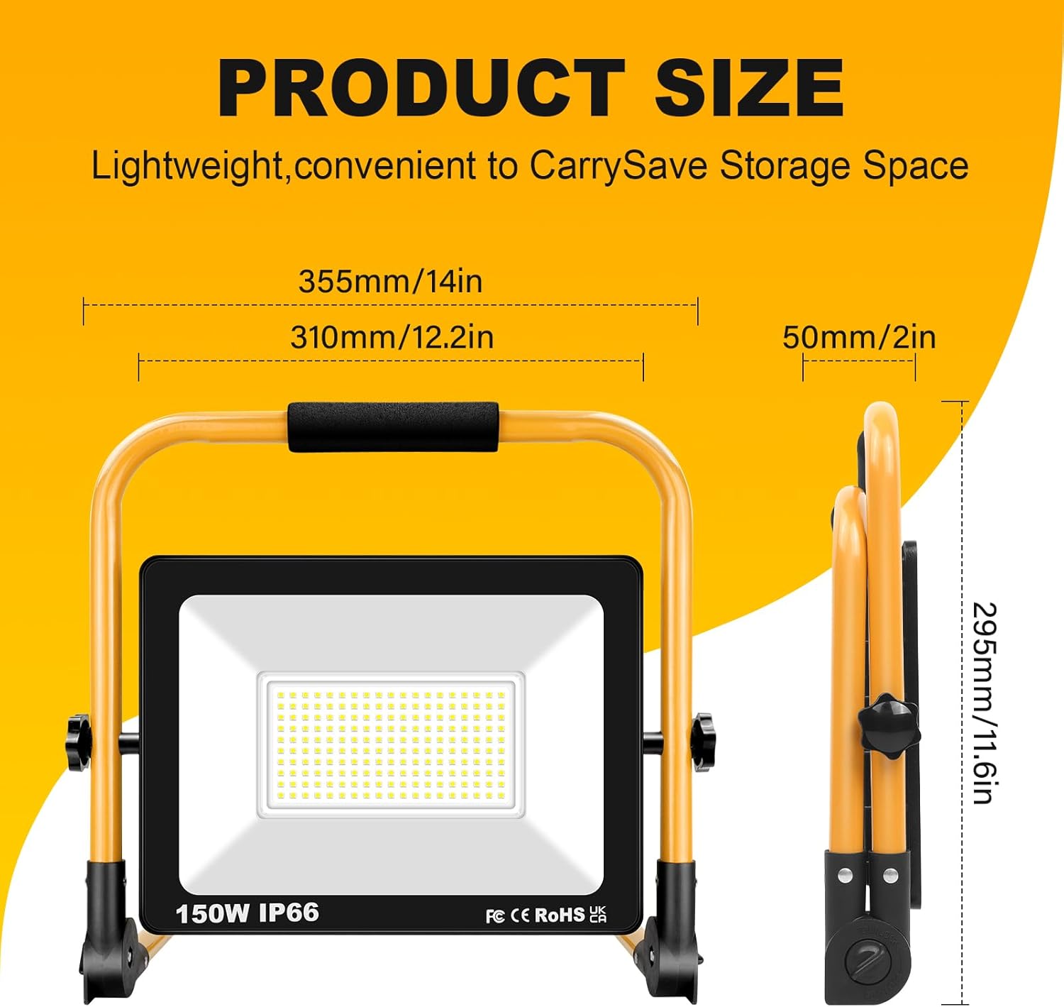Willpower Portable LED Work Light 150W Job Site Lights 15000LM IP66 Waterproof Construction Floodlights Outdoor with Stand 6000K Daylight White for Camping Workshop Garage with 3.5m Wire Plug