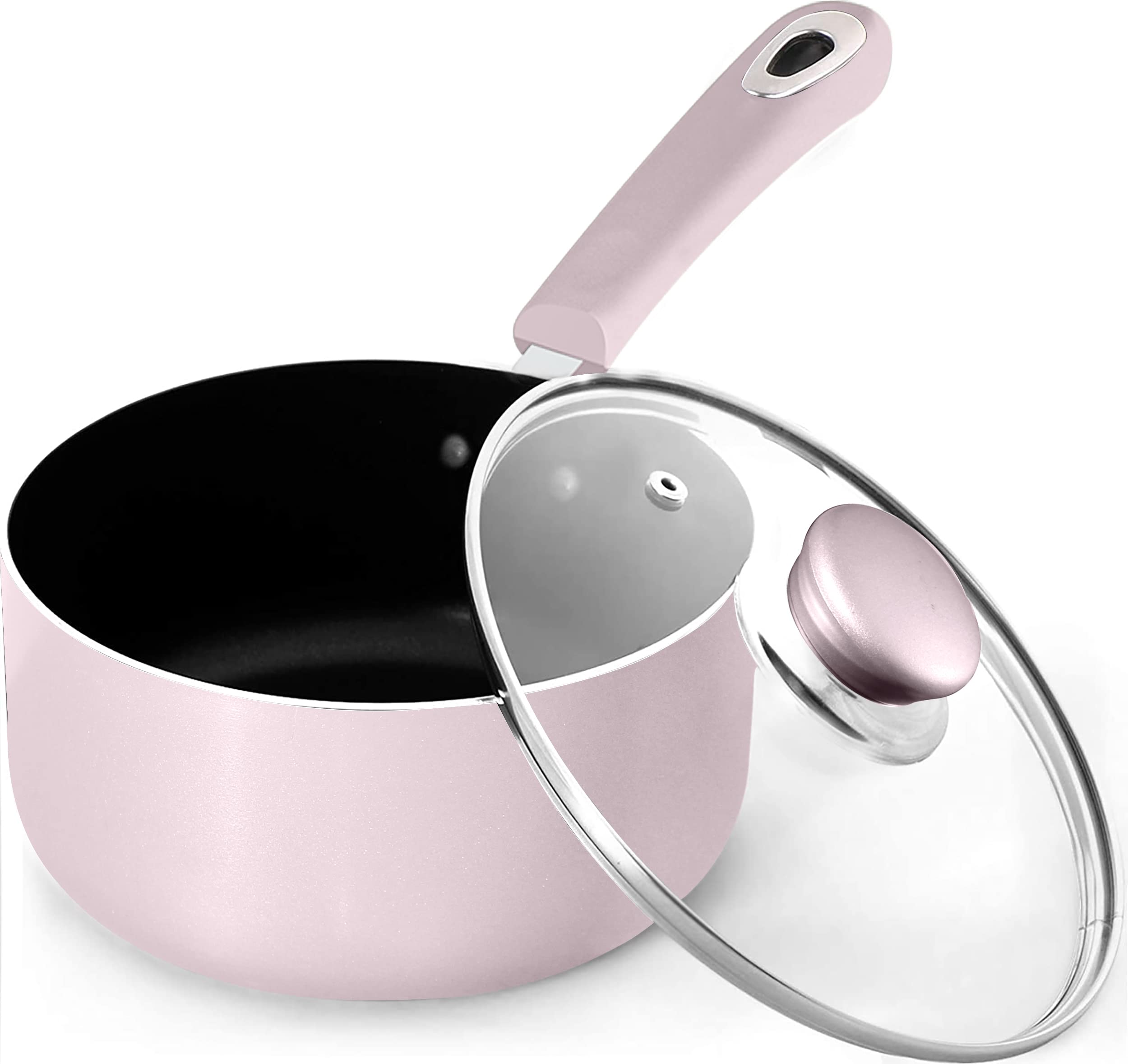 Utopia Kitchen 2 Quart Nonstick Saucepan with Glass Lid - Multipurpose Use for Home Kitchen or Restaurant (Purple-Black) - 2 Quart - Purple-Black