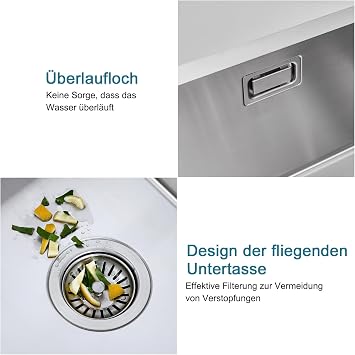 Kitchen Sink 304 Stainless Steel 50 x 40 cm with Overflow and Siphon