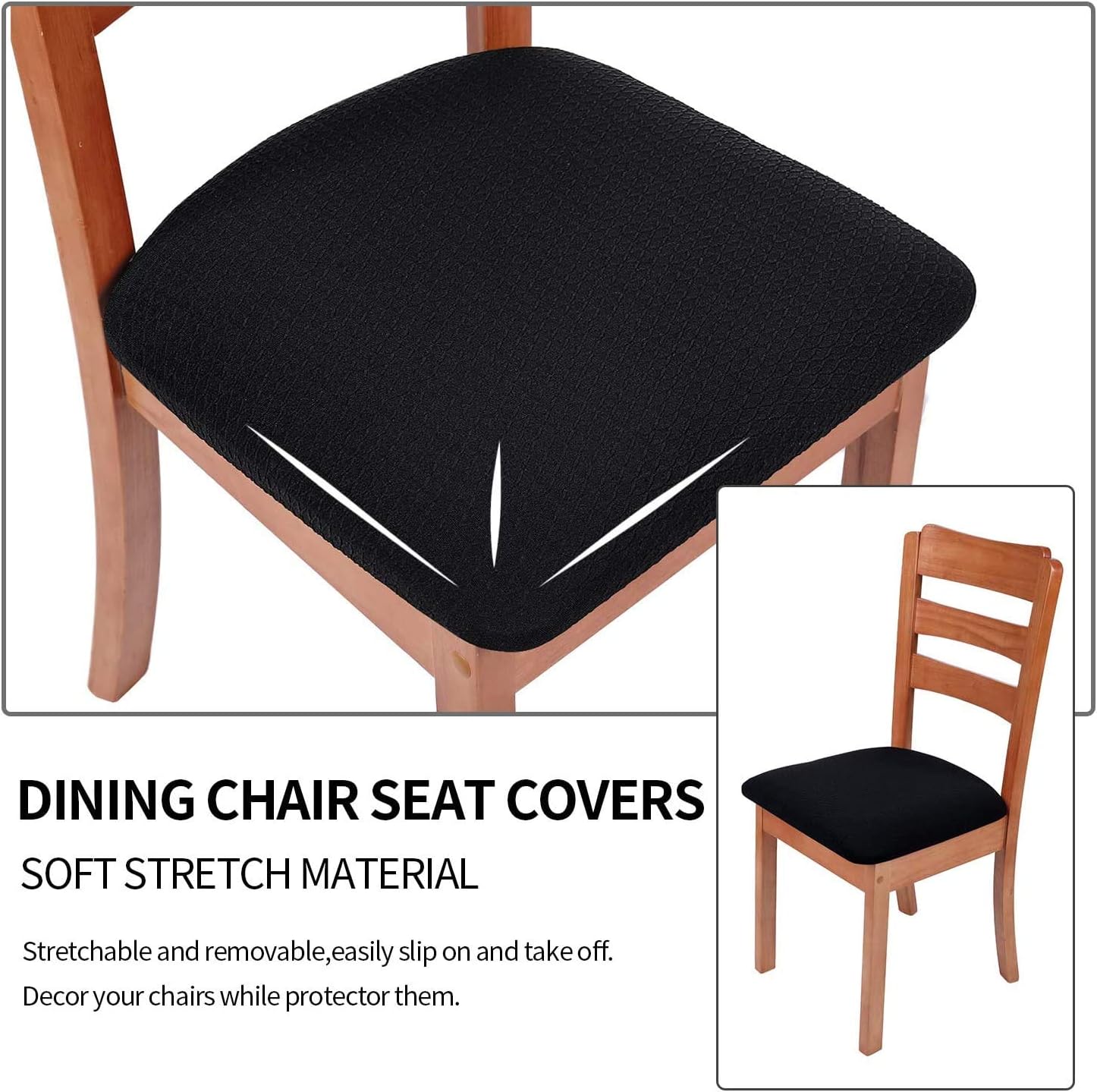 smiry Stretch Chair Seat Covers for Dining Room Black Set of 6 Jacquard Dining Chair Seat Protectors Chair Slipcovers - Image 4