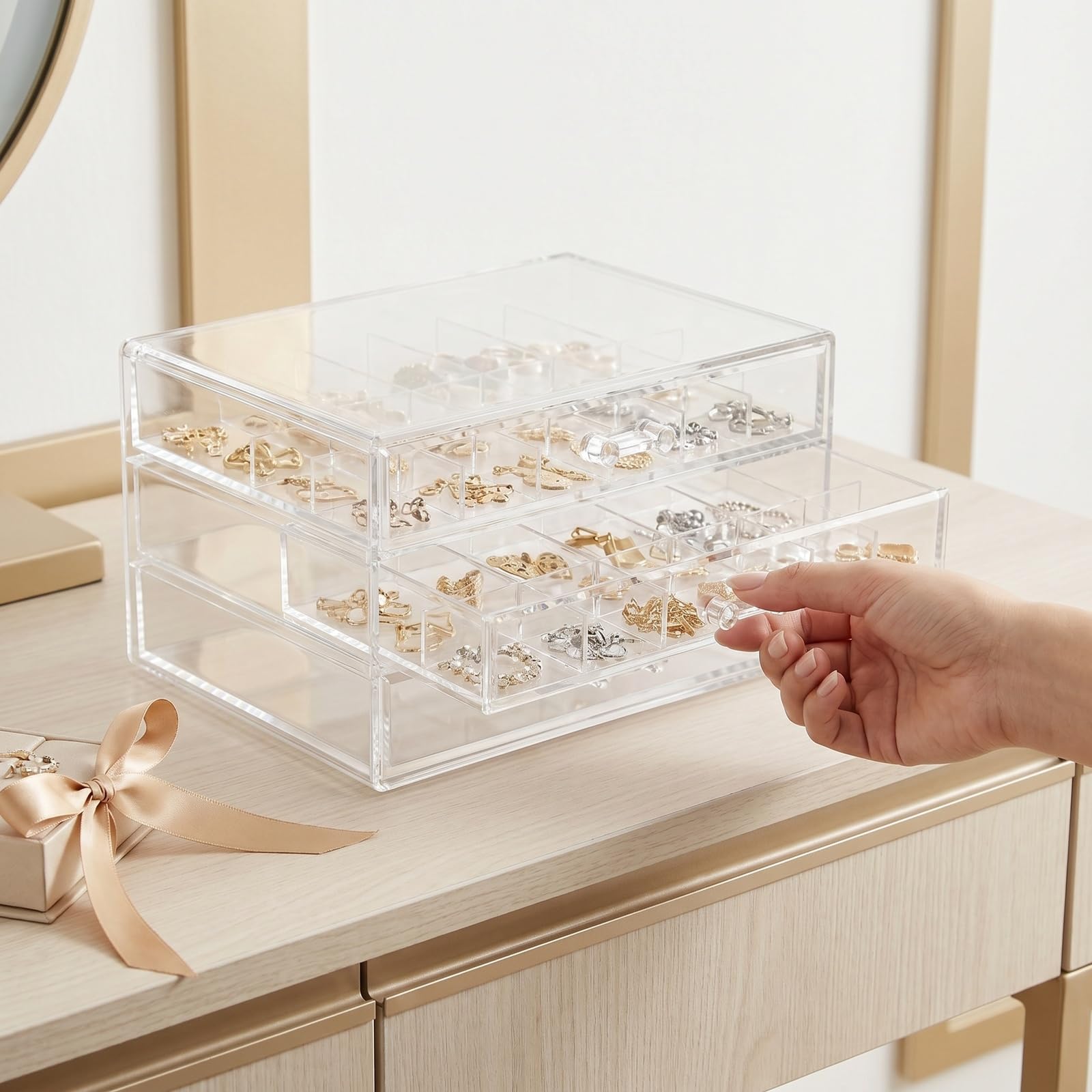 Vitrina De Coleccionista Con 72 Compartimentos, Caja Para Minerales De Acrílico Transparente Con 3 Niveles Extraíbles, Exhibidor Con Tapa Y Asas Para Almacenamiento De Figuras, Piedras Y Cristales