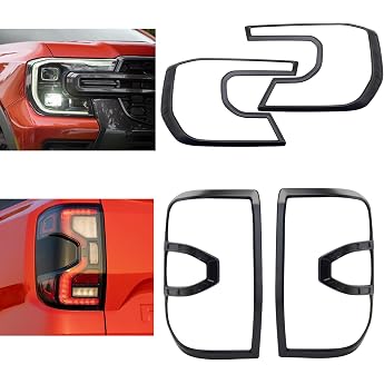 Headlight & Tail Light Covers Set for Ford Ranger 2023-2026 ABS Black Headlight Covers&Tail Light CoversT9 Wildtrak Raptor Limited Platinum Accessories