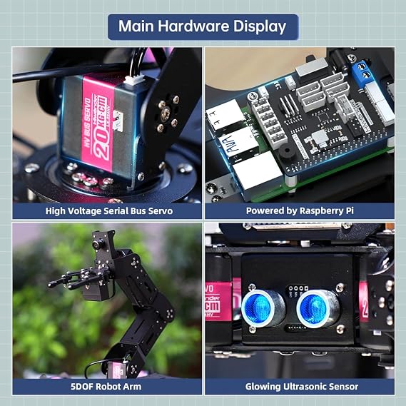 Hiwonder AI Smart Visual Six Legged Robot Raspberry Pi 5/4B, Support Python Code Programming, PC Software, App Control, STEAM Robotics Kit SpiderPi Pro Kit, RPi 5 4GB