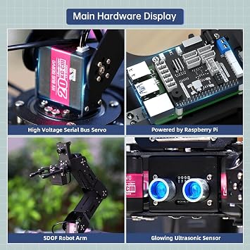 Hiwonder AI Smart Visual Six Legged Robot Raspberry Pi 5/4B, Support Python Code Programming, PC Software, App Control, STEAM Robotics Kit SpiderPi Pro Kit, RPi 5 4GB