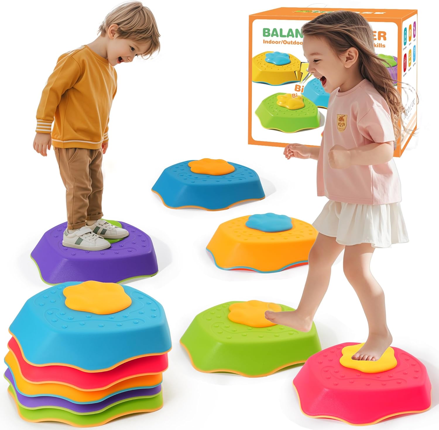 5-Pack Stepping Stones for Kids with Sound Effects – Balance & Coordination Toys for Toddlers Ages 3+, Indoor/Outdoor Play with Interactive Sensory Feedback