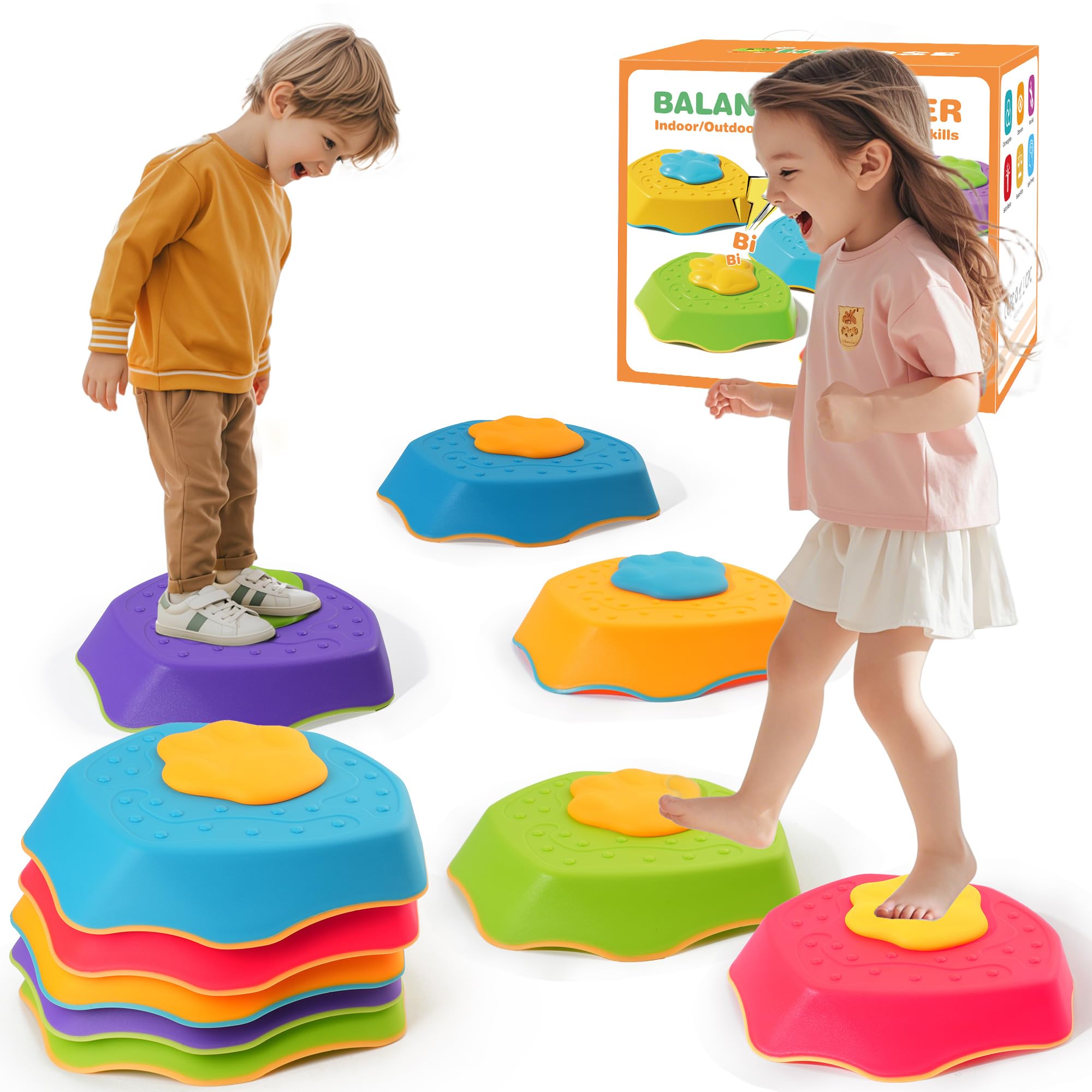 5-Pack Stepping Stones for Kids with Sound Effects - Balance & Coordination Toys for Toddlers Ages 3+, Indoor/Outdoor Play with Interactive Sensory