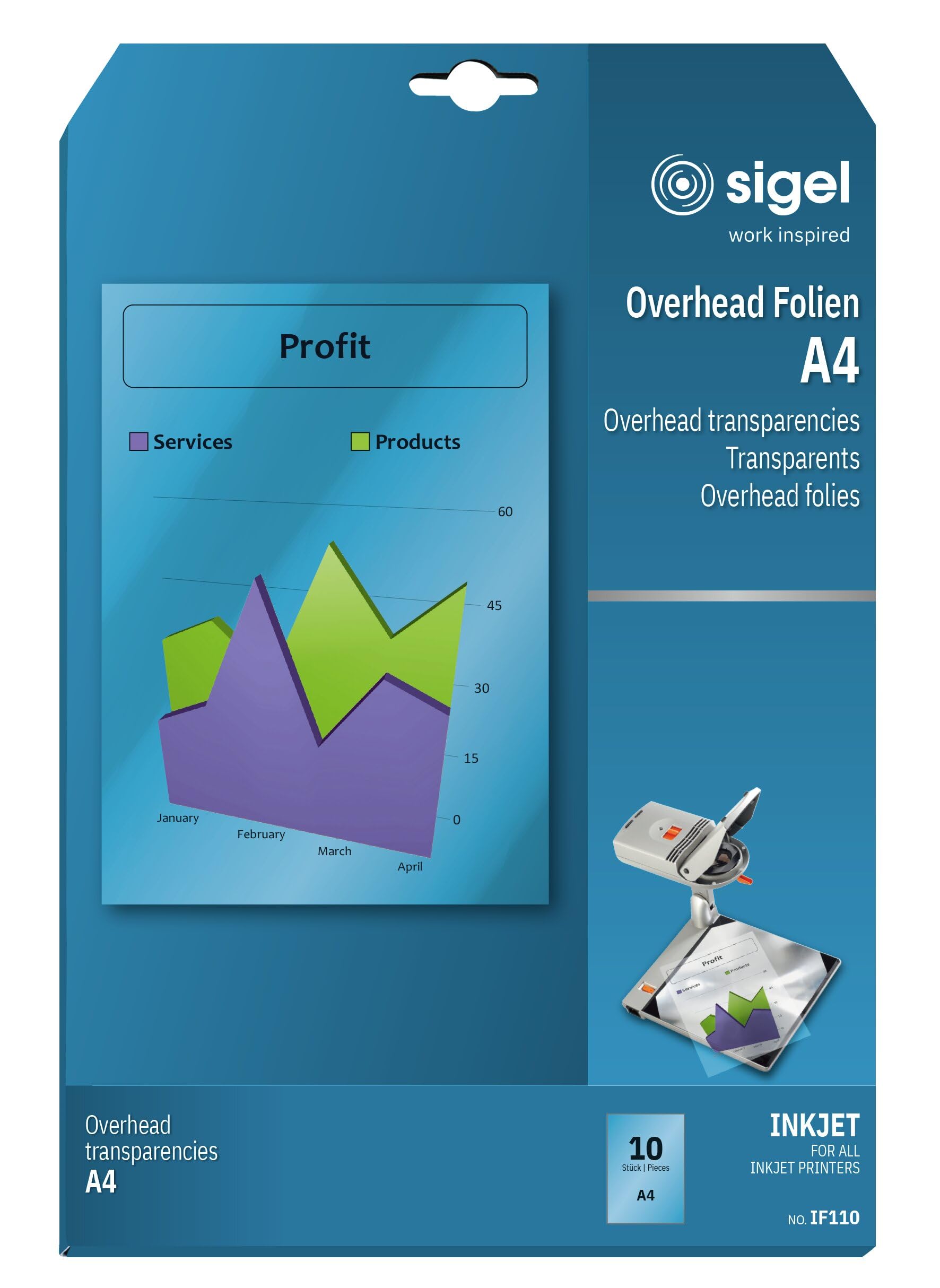 SIGEL IF110 OHP-Folien – Overhead-Folien für InkJet, A4, 10 Blatt