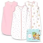 Cute Castle Baby Sleep Sack 12-18 Months - Lightweight 100% Cotton 2-Way Zipper TOG 0.5 Infant Wearable Blanket, Newborn Essentials Toddler Sleep Clothes, 3 Pack(Pink, Moon, Stars)