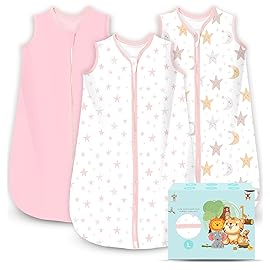 Cute Castle Baby Sleep Sack 12-18 Months - Lightweight 100% Cotton 2-Way Zipper TOG 0.5 Infant Wearable Blanket, Newborn Essentials Toddler Sleep Clothes, 3 Pack(Pink, Moon, Stars)