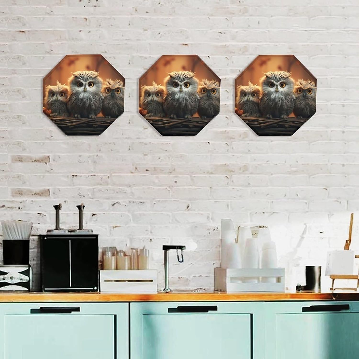 Ctagon Metal Sign for Home, Modern Display Plate for Kitchen, Cute Owl Plates Accent Hanging Wall Decorations 3PCS for Living Room, Bedroom, Hallway, Hotel