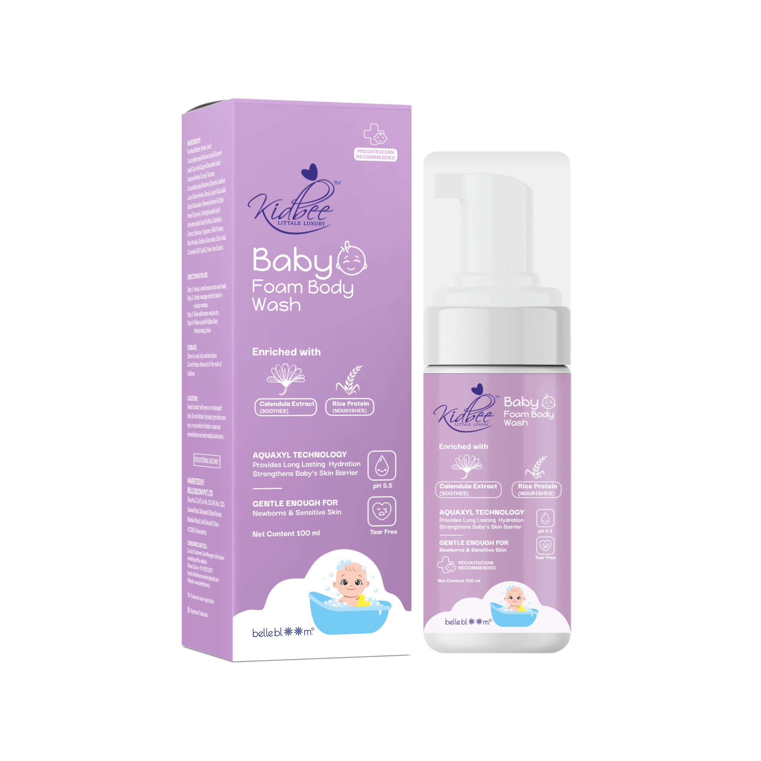 Kidbee Baby Foam Body Wash with Calendula Extract and Rice Protein, Tear Free, pH 5.5, 100 ml-image-5
