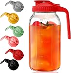 2 Pack Glass Mason Jar Pitcher - 64 oz/2 Quart Wide Mouth Jug with Lid and Pour Spout, Airtight Seal, Leak Proof Iced Tea Pitcher for Sun Tea, Juice, Breast Milk, Cold Beverages, Coffe