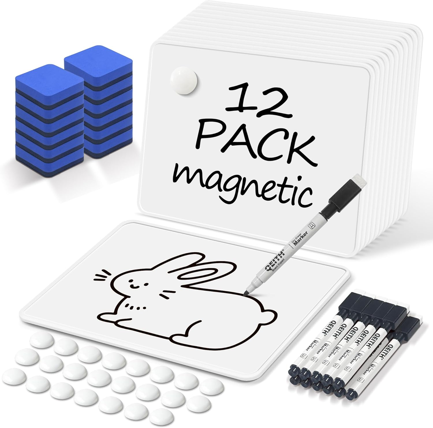Magnetic Dry Erase Boards, 12 Pack 9 x 12 Inch Double Sided Portable Personal Small Whiteboards, Include 12 Markers, 12 Erasers, 24 Magnets for Kids, Students, Teachers Classroom School Supplies