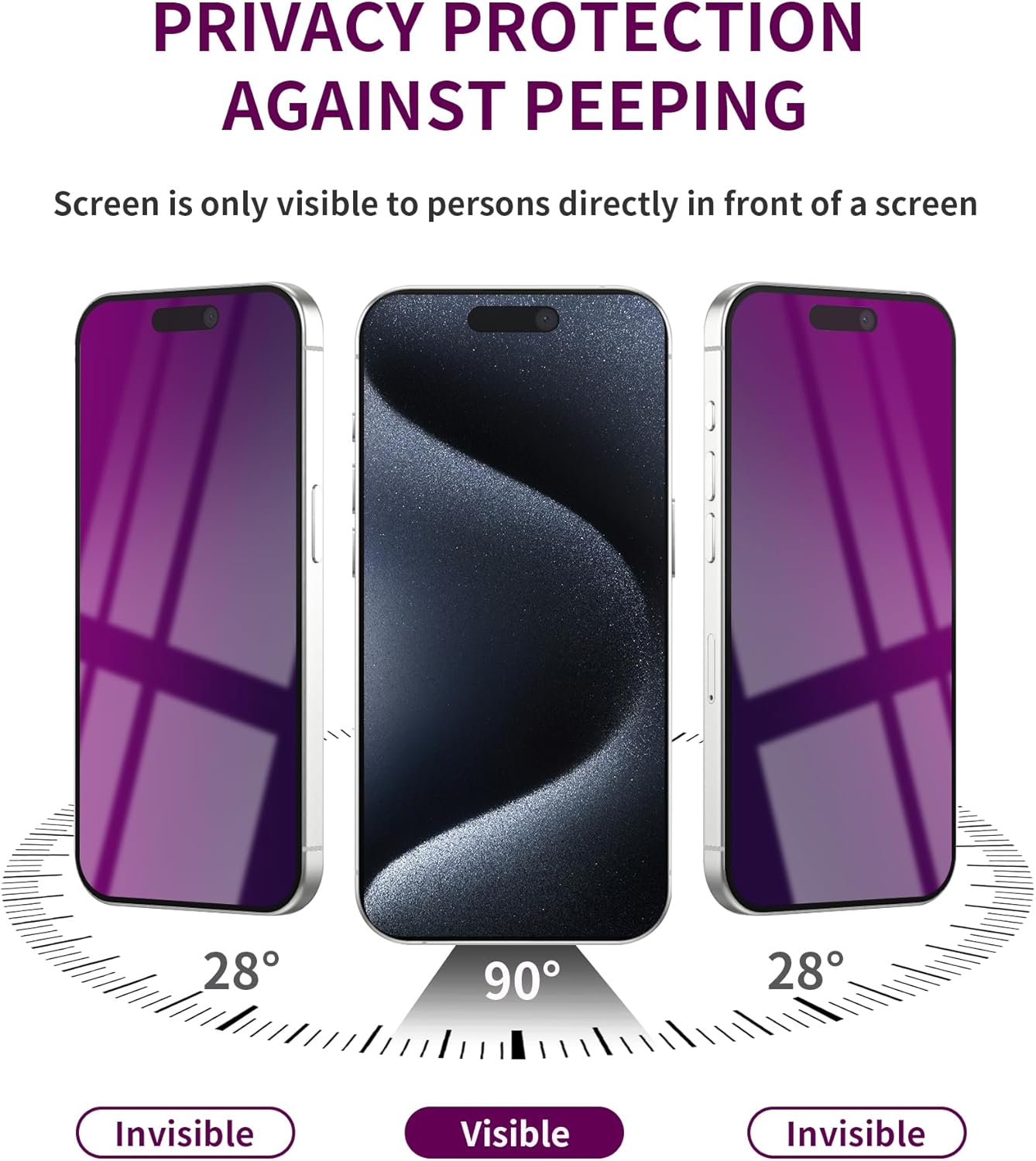 2 Pack Privacy Screen Protector for iPhone 15 Pro Tempered Glass 6.1inch Private Saver Anti-Spy Anti-Blue Light Eye Protection Anti-Scratch Full Coverage thumbnail