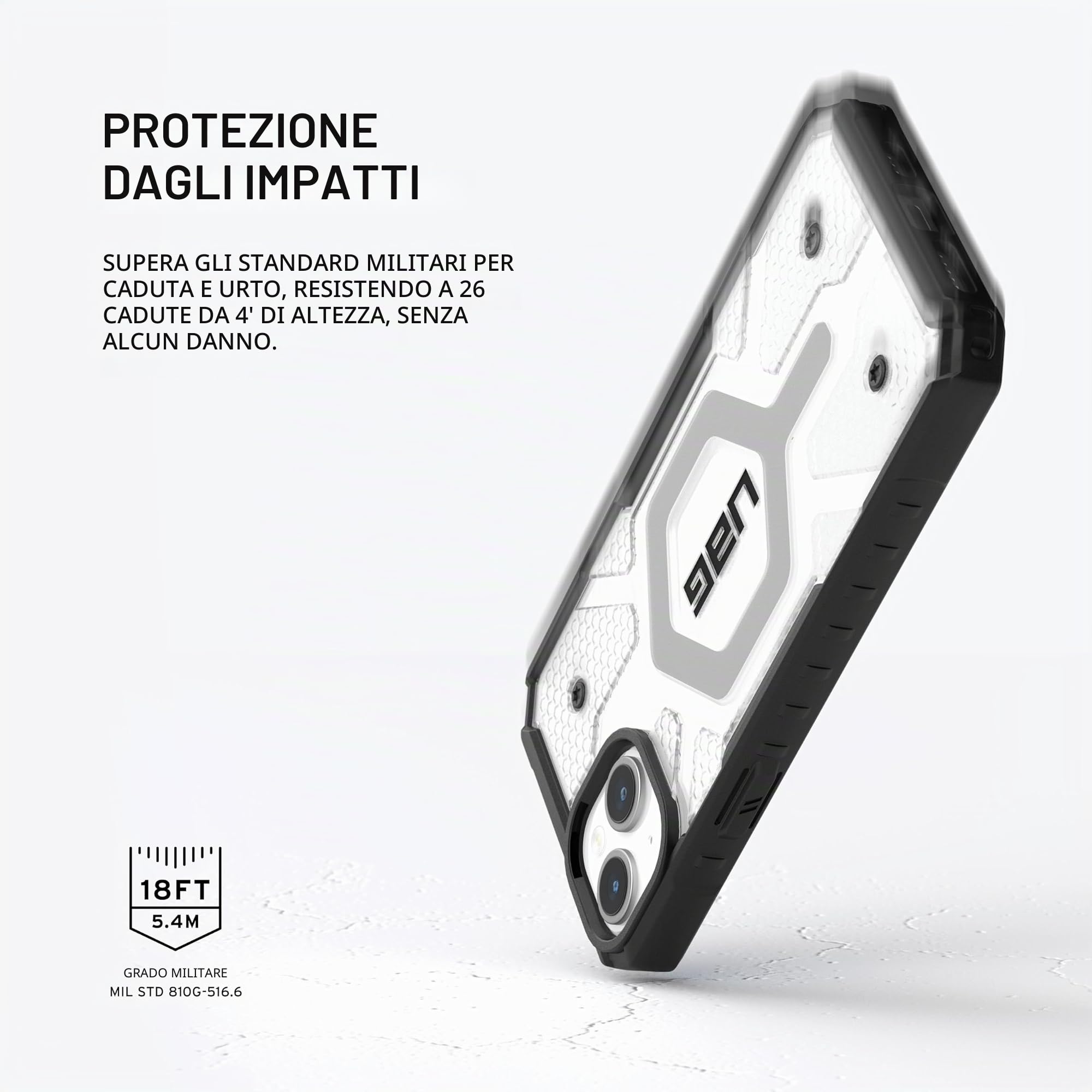 URBAN ARMOR GEAR UAG - Custodia compatibile con iPhone 15 Plus, 6,7 pollici, Pathfinder, trasparente, ghiaccio/argento, magnete integrato, compatibile con ricarica MagSafe, robusta custodia protettiva