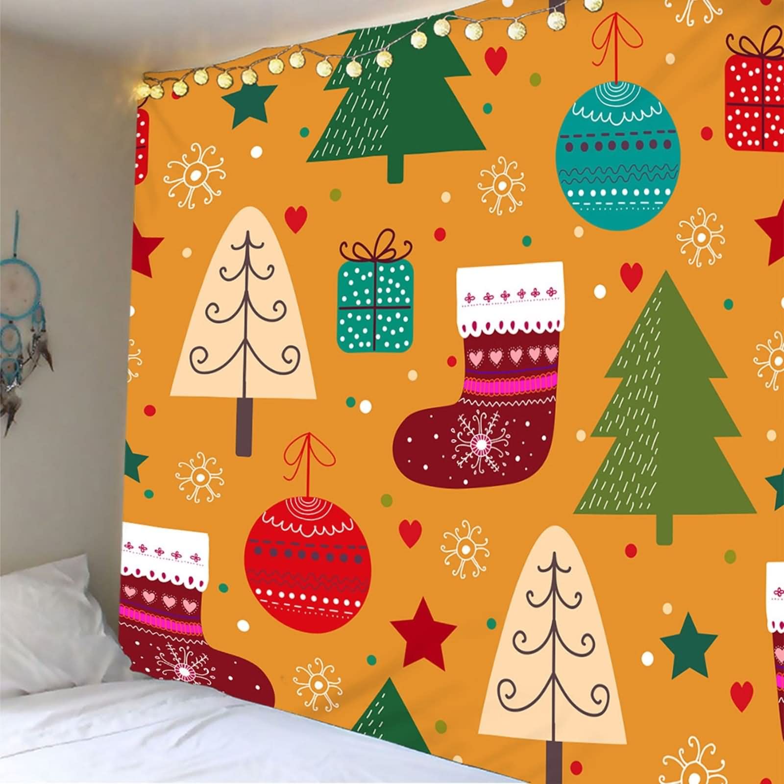 Aotiwe Arazzo da appendere alla parete, arazzo in tessuto, motivo elementi natalizi, in poliestere, multicolore, 210,8 x 139,7 cm