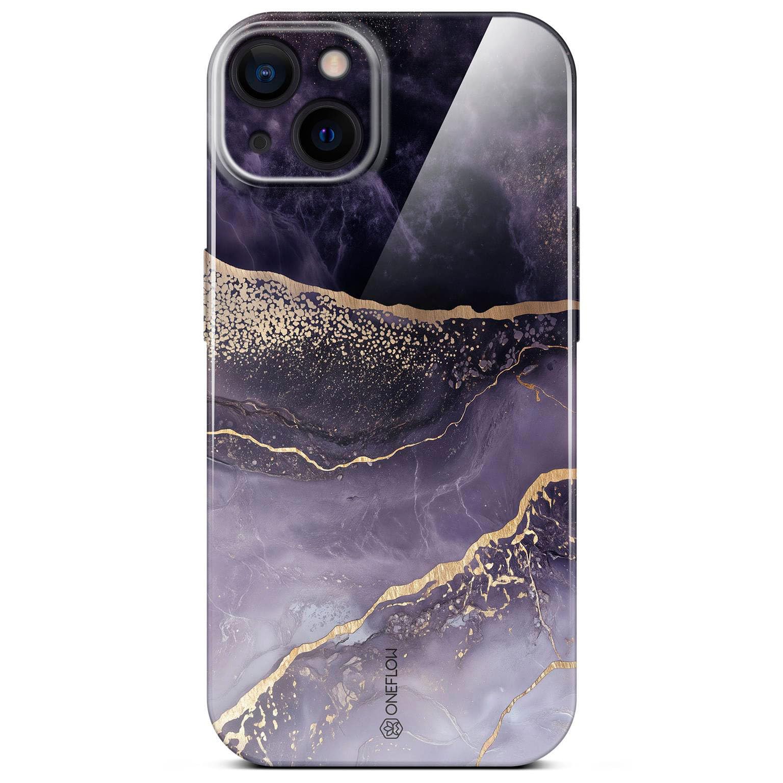 Coque rigide iPhone 15 marbre violet doré paillettes premium - 8