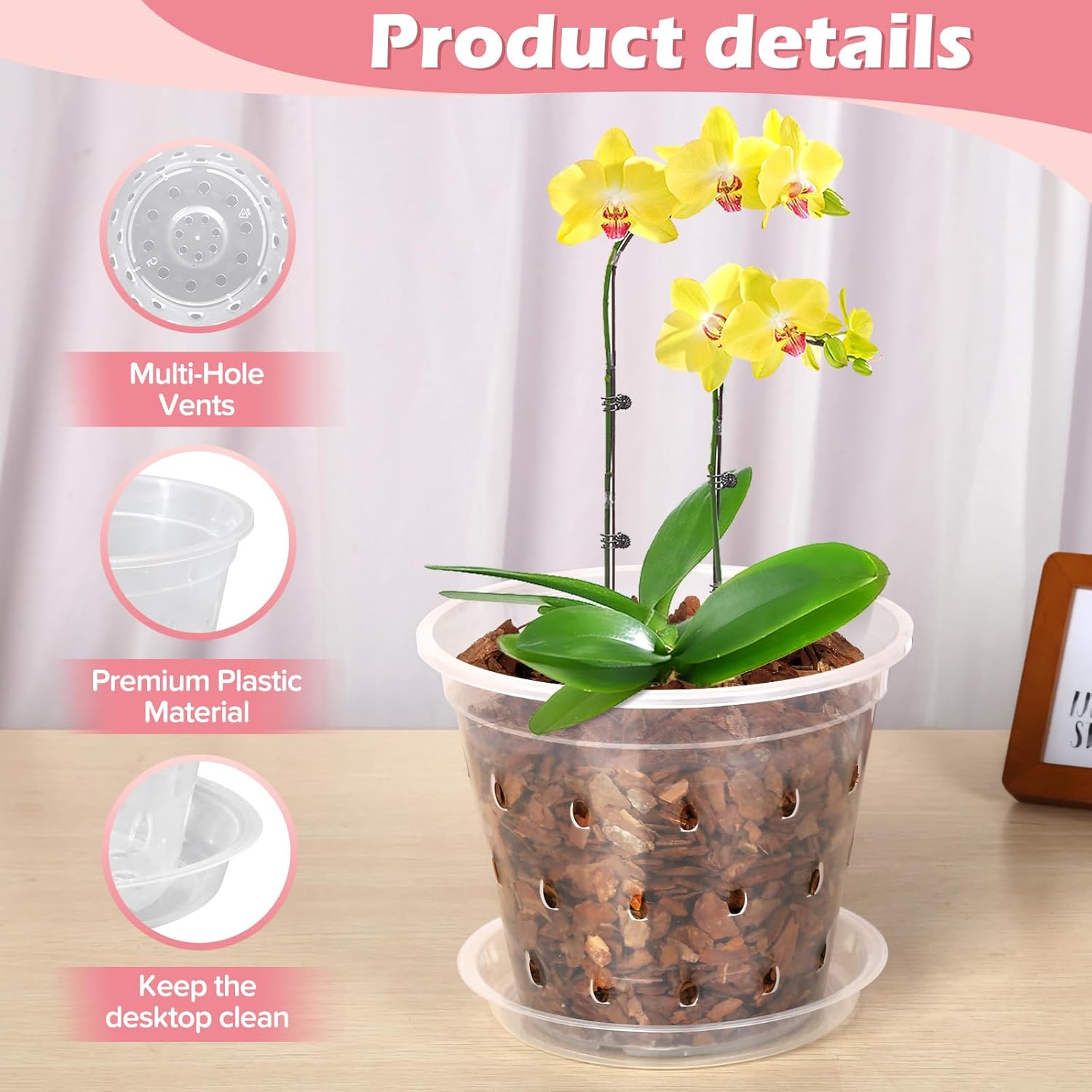 FUIJOL Orchid Pot, 6 Pack 4 Inch (Top Diameter) Clear Orchid Pots with Holes and Saucers for Repotting, Breathable Slotted Plastic Orchid Planters with Drainage for Root Health Indoor Outdoor thumbnail