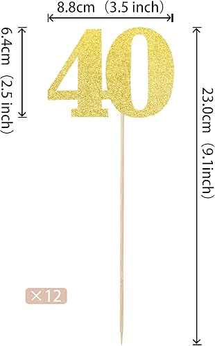 Miniatura 2 de 12 piezas de palitos de centro de mesa con purpurina para 40 cumpleaños, número 40, decoración de flores para 40 cumpleaños, aniversario, fiesta,