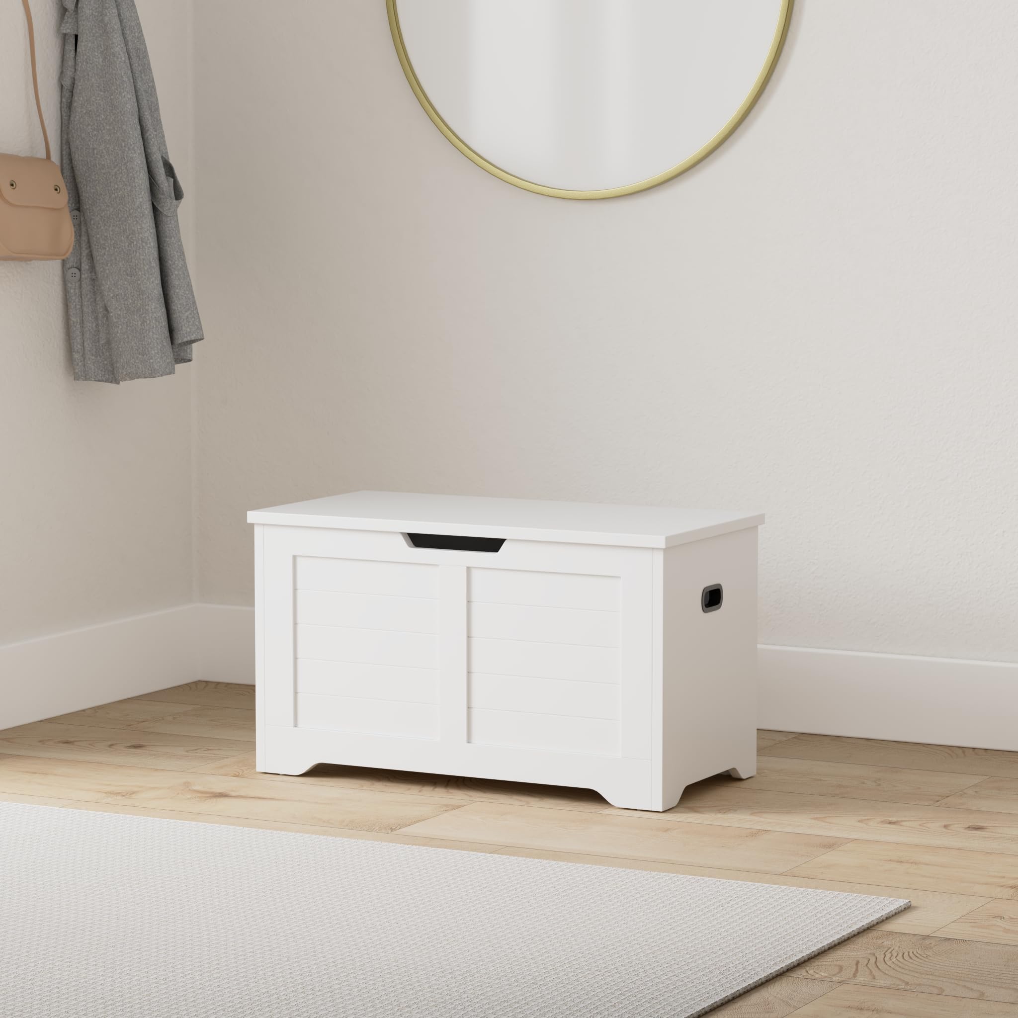 VASAGLE Puff Almacenaje, Banco Almacenaje con 2 Bisagras de Seguridad, Banco Zapatero, Estilo de Campo, 40 x 80 x 46 cm, para Pasillo Dormitorio Salón, Blanco Nube LSB063T14