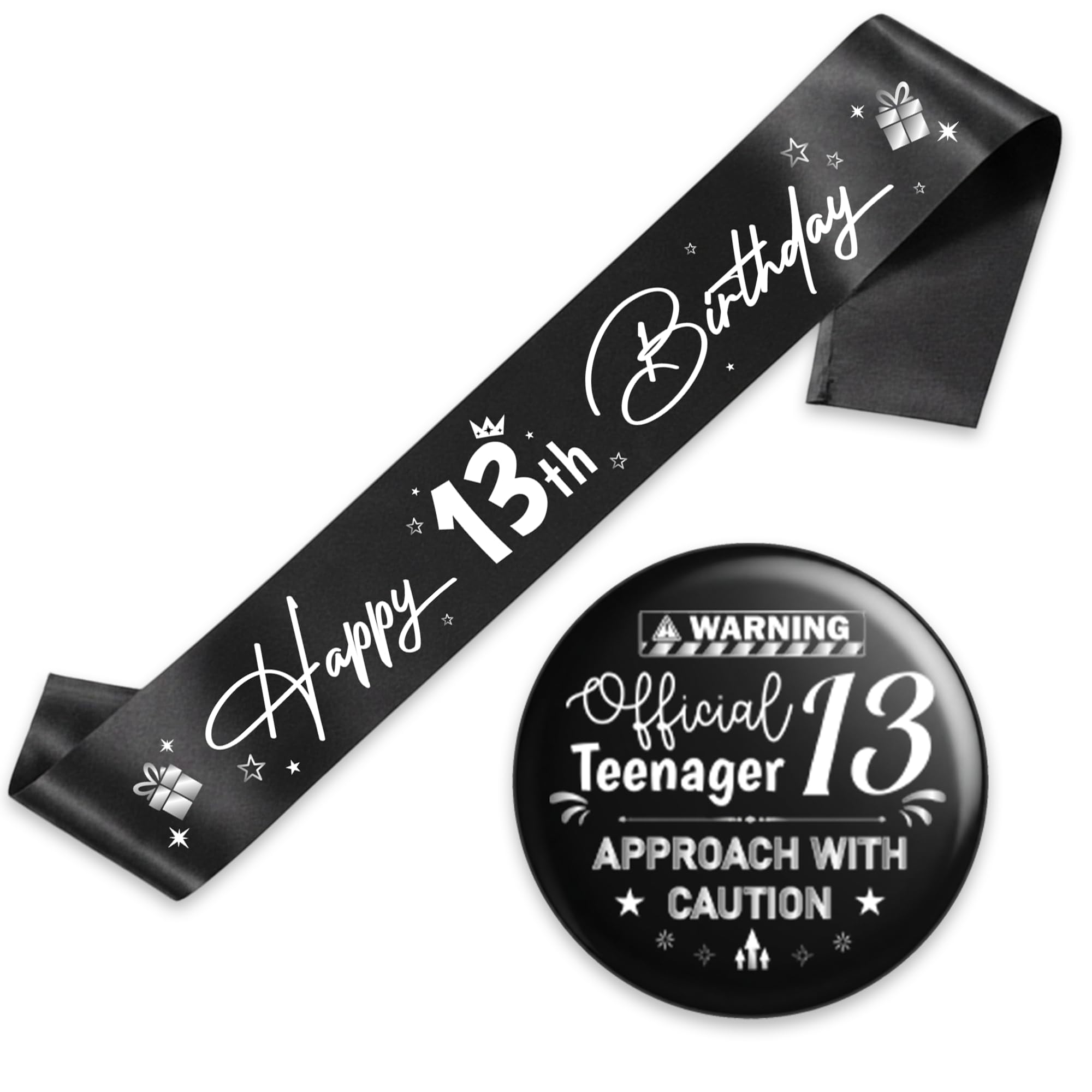 13th Birthday Gift for Boys Girls, Official Teenager 75mm Badge and Sash