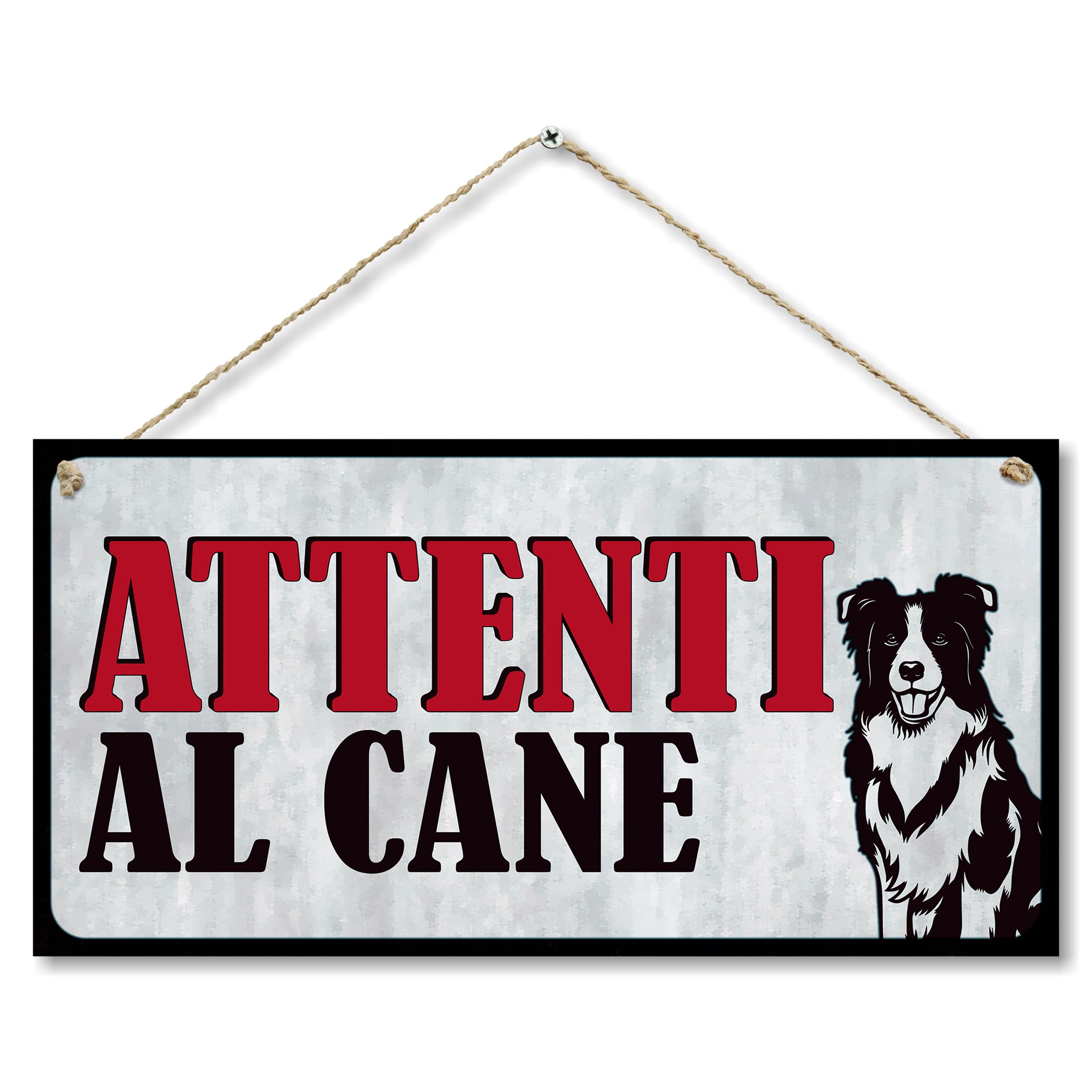 CARISPIBET Attenzione al Cane Cartello di Avviso per Esterni in PVC con Border Collie 15 x 30 cm
