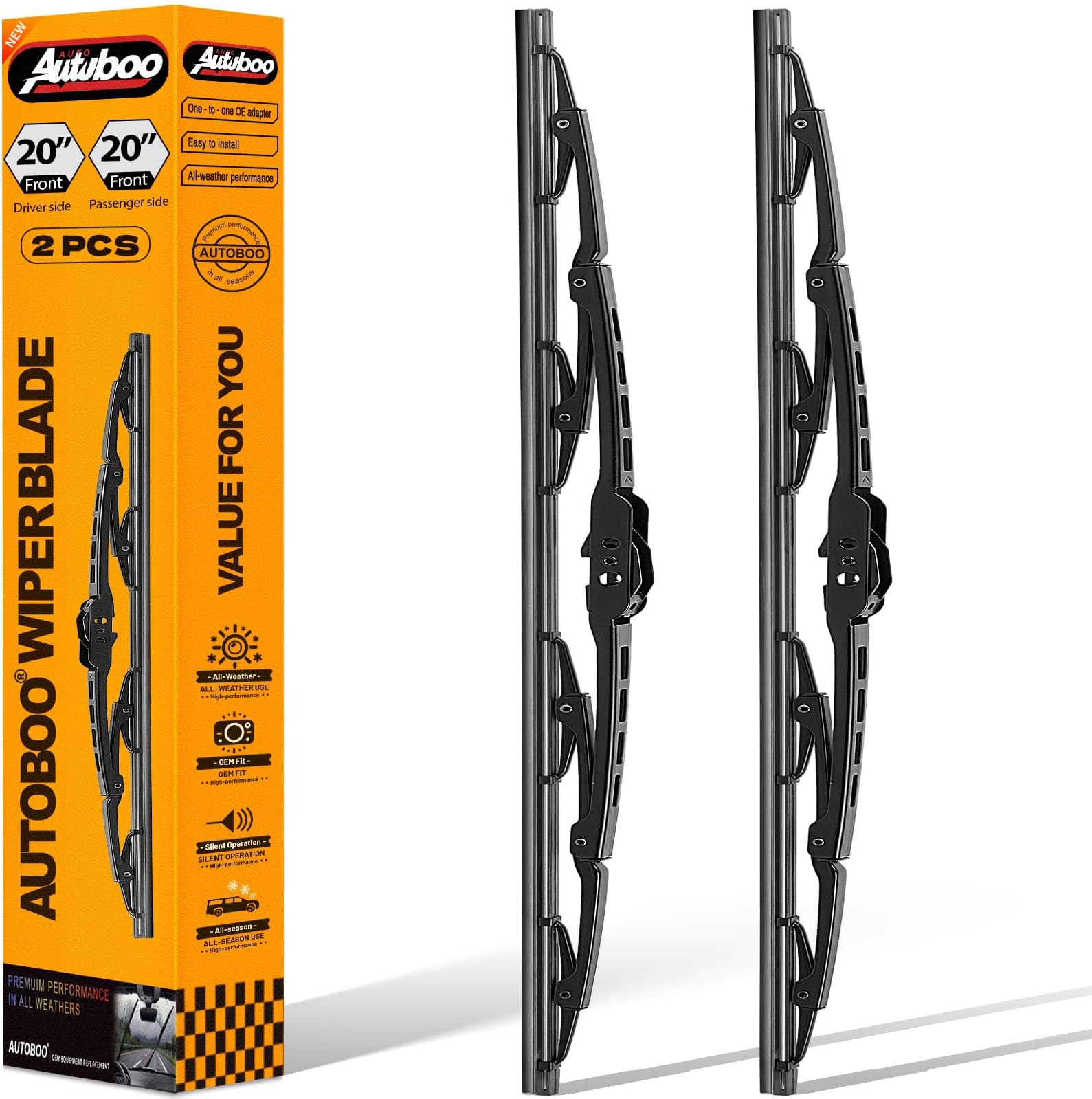 - AUTOBOO 20"+20" Windshield Wiper Blade Sets Replacement for Ford E150 E250 E350 2005-2014,Excursion,2003-2009 Honda element -Original Factory Quality (Pack of 2)