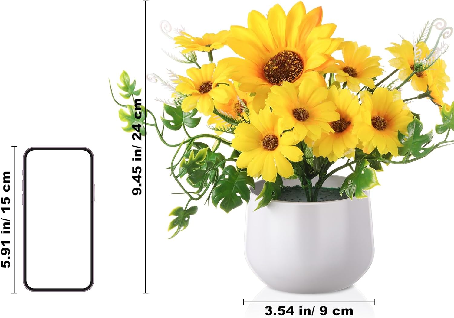 Zeyune 8 Pieces Artificial Sunflower Potted Plants for Yellow Kitchen Decor Sunflower Centerpieces for Tables Mason Jar Artificial Flowers in Plastic Pot for Bathroom Wedding Office (Stylish)