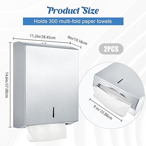 Miniatura 2 de Mifoci Dispensador de toallas de papel de acero inoxidable montado en la pared, dispensador de toallas de mano comercial con diseño de cerradura,