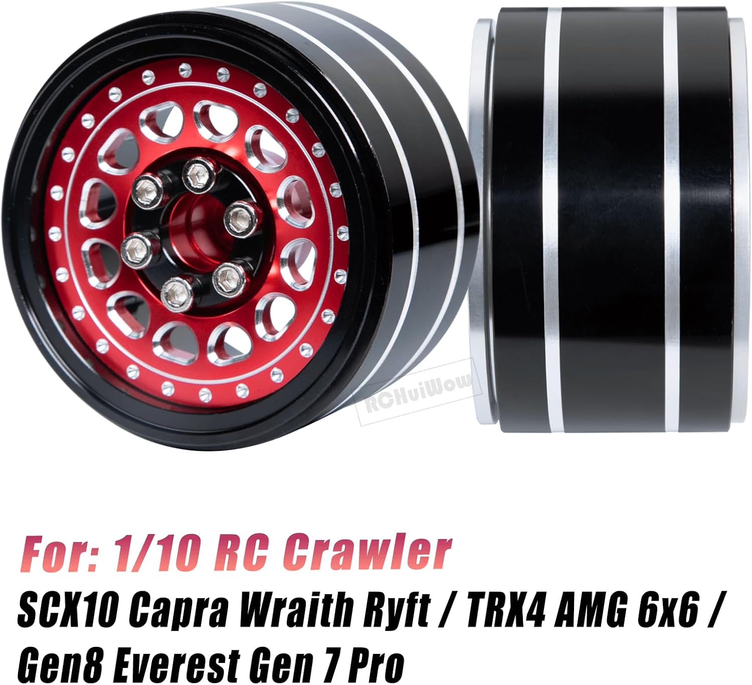 RC Wide 1.57'' (40mm) 2.2 Beadlock Wheels for SCX10 Capra Wraith Ryft / TRX4 AMG 6x6 / Gen8 Everest Gen 7 Pro,Adjustable 4 Offsets Rims,4Pack,Red w/Black