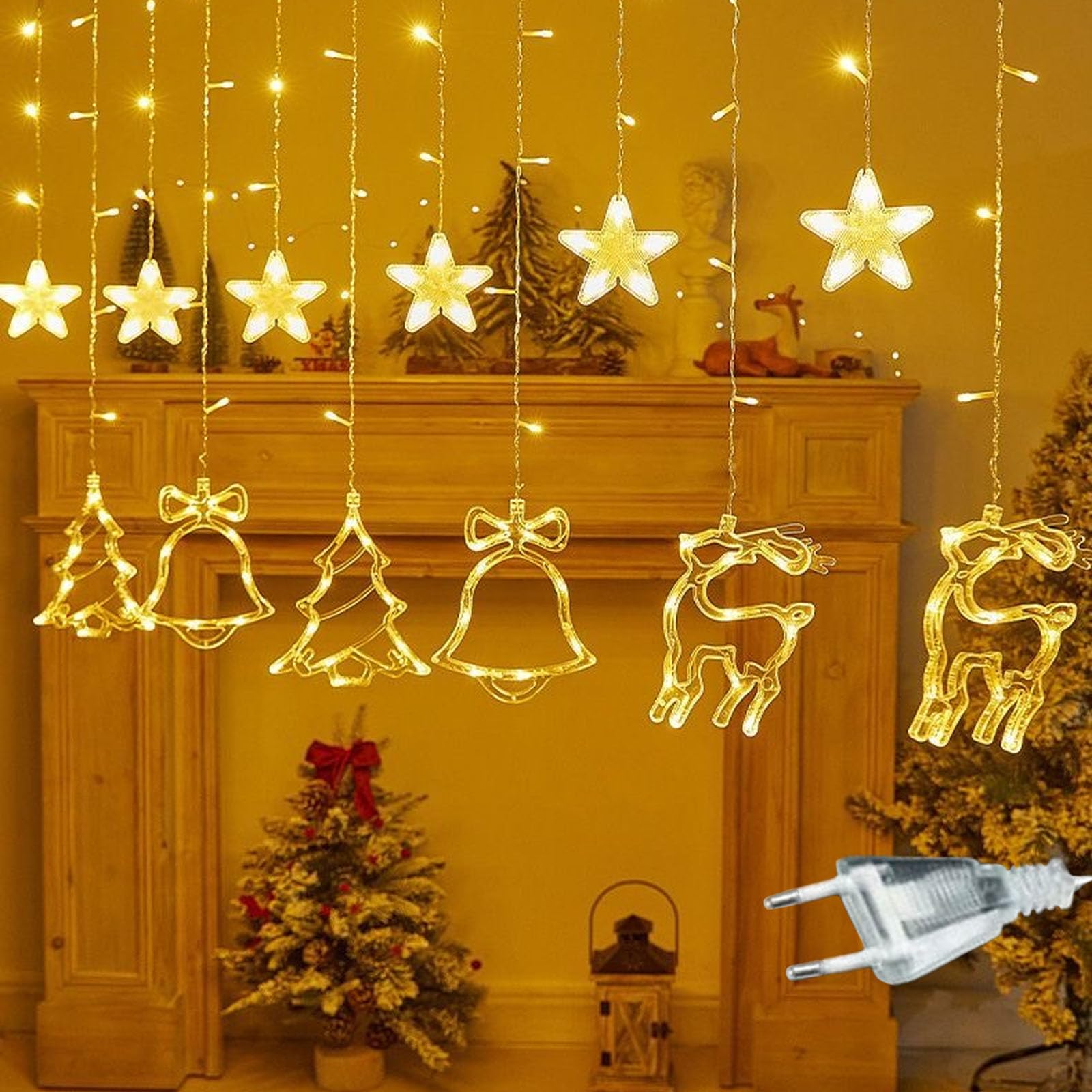 KEELYY Cortina Luces Navidad, 3.5m Cadena de Luces de Estrellas, Guirnaldas Luces Decorativas con 8 Modos, Luces de Navidad para Ventanas, Balcón, Escaparate, Interior – Cálidos