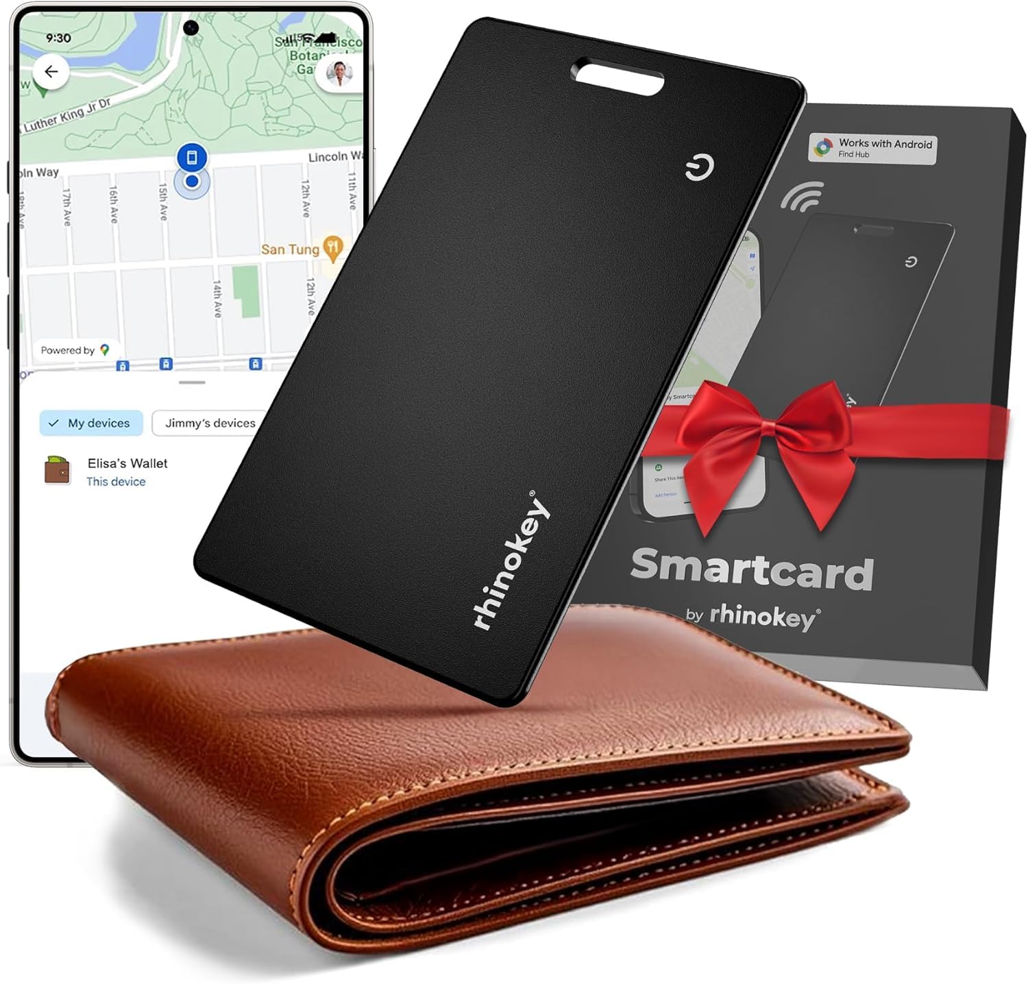 Rhinokey® Wallet Tracker Card,(Android Only) 0.07in Slim Rechargeable Card Tracker Works…