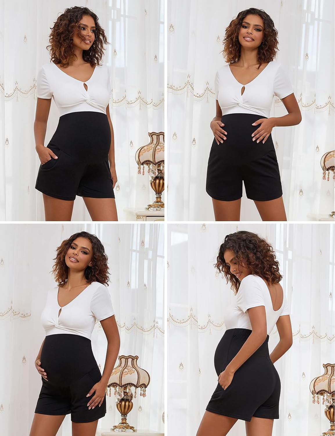 Bhome Maternity Shorts 3 Packs Stretchy Workout Pregnancy Shorts with Pockets Comfy Lounge Pajama Sleepwear Bottoms