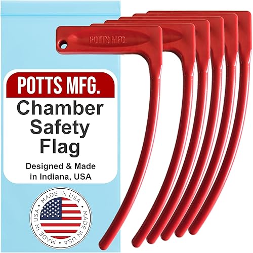 Chamber Safety Flag for Rifle Handgun Shotgun, Made in USA, Universal Fit for .22 Caliber and Larger, 6-Pack, Red