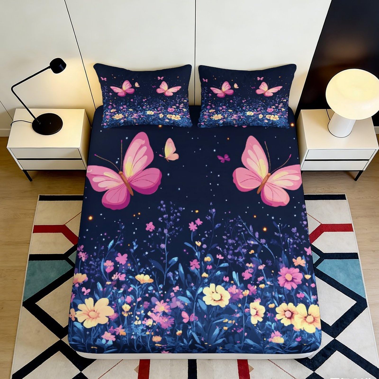 Jqzkxnhpbr Style-2 3D Printed Butterfly Garden Fitted Sheet Microfiber Soft Floral Bed Cover For Bedroom Guest Room Dorm Mattress Protection Decor 90X200x25cm