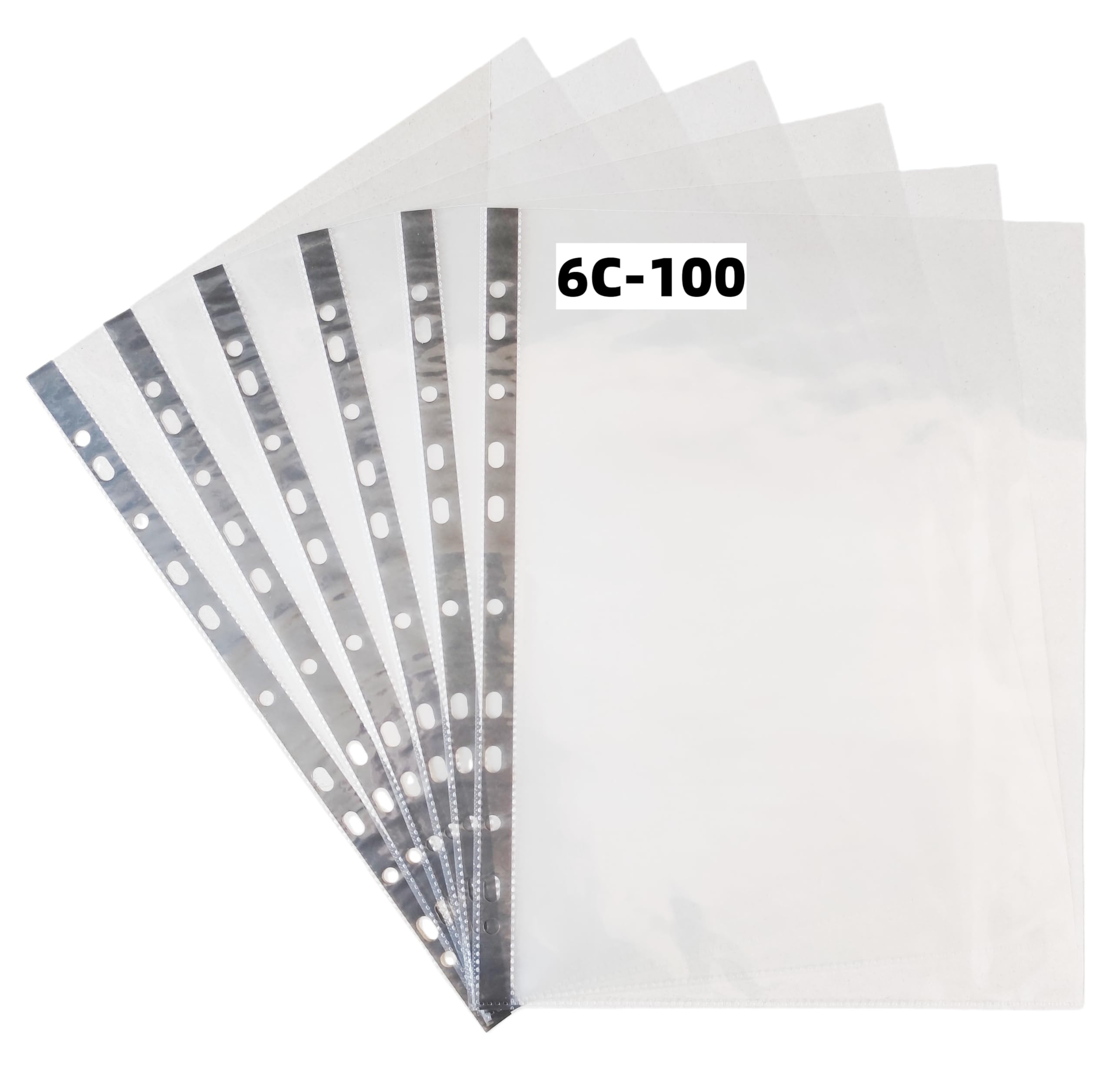 PUTOAHAO 100 Stück Klarsichthüllen A4 Glasklar aus PP (0.06 mm,60 My,60µ,60 micron),mit 11 Lochungen für 2/3/4-Ring-Ordner, Klarsichtfolien A4 für Dokumente,Broschüren,Ordner (Schwarz Seite,6C-100)