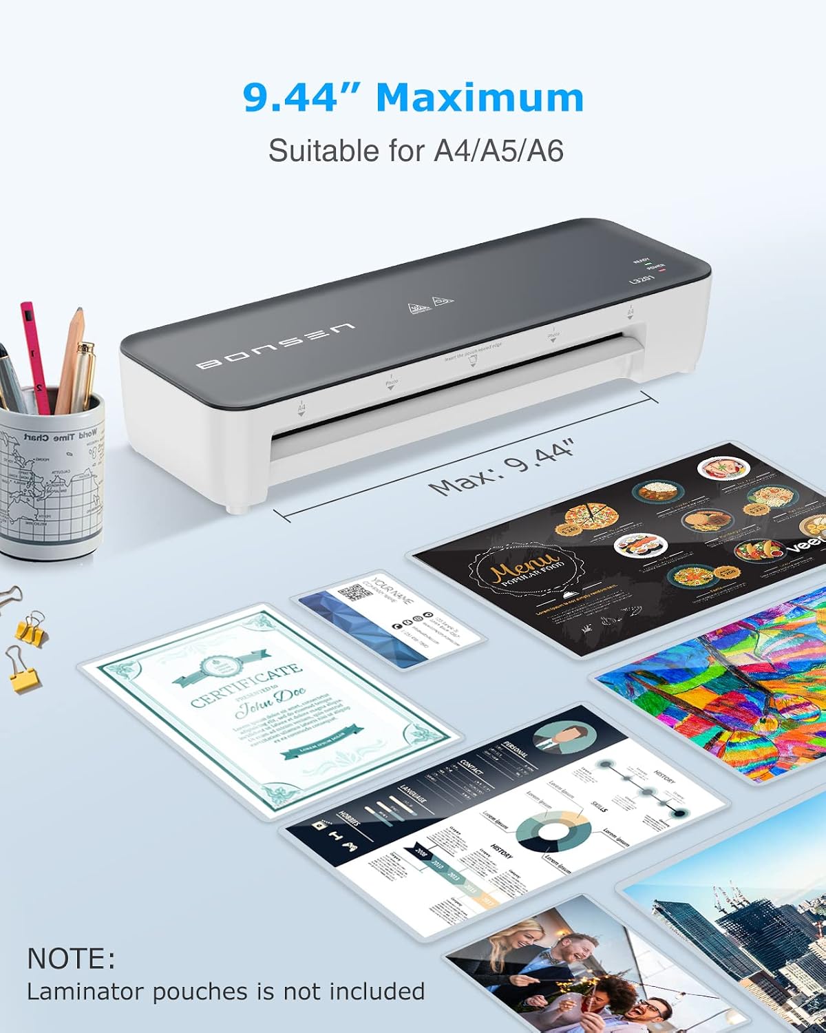 Laminator Machine, BONSEN 9 Inches Max Width Small Laminating Machine, Quick Warm-Up Portable Thermal Laminator with Anti-JAM ABS Button, Personal Laminator for Teachers Home Office School (L3201)
