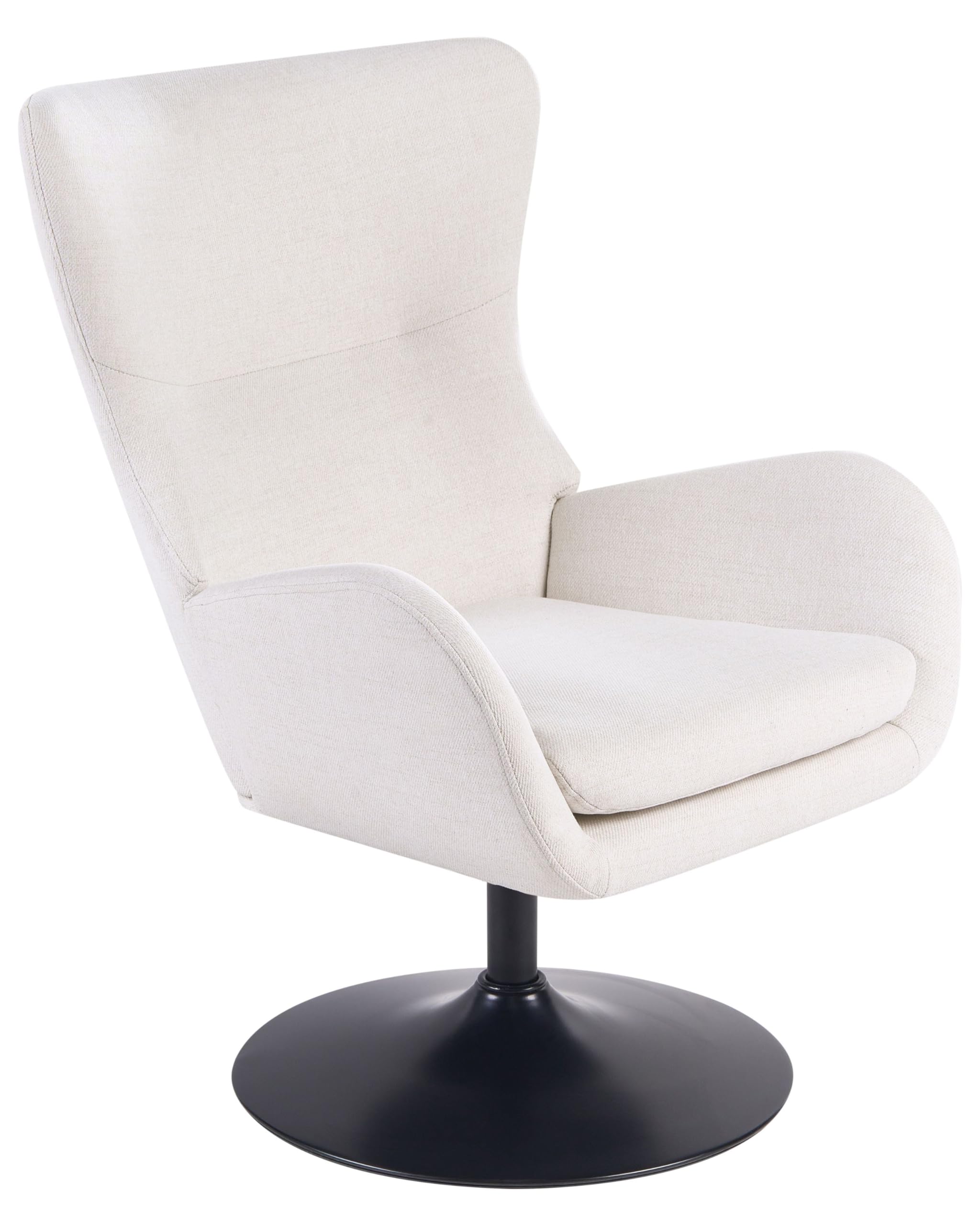 Beliani Sillón Giratorio tapizado de Tela Patas macizas de Hierro Negro Base giratoria de 360° cojín del Asiento Blanco Crema Vigge