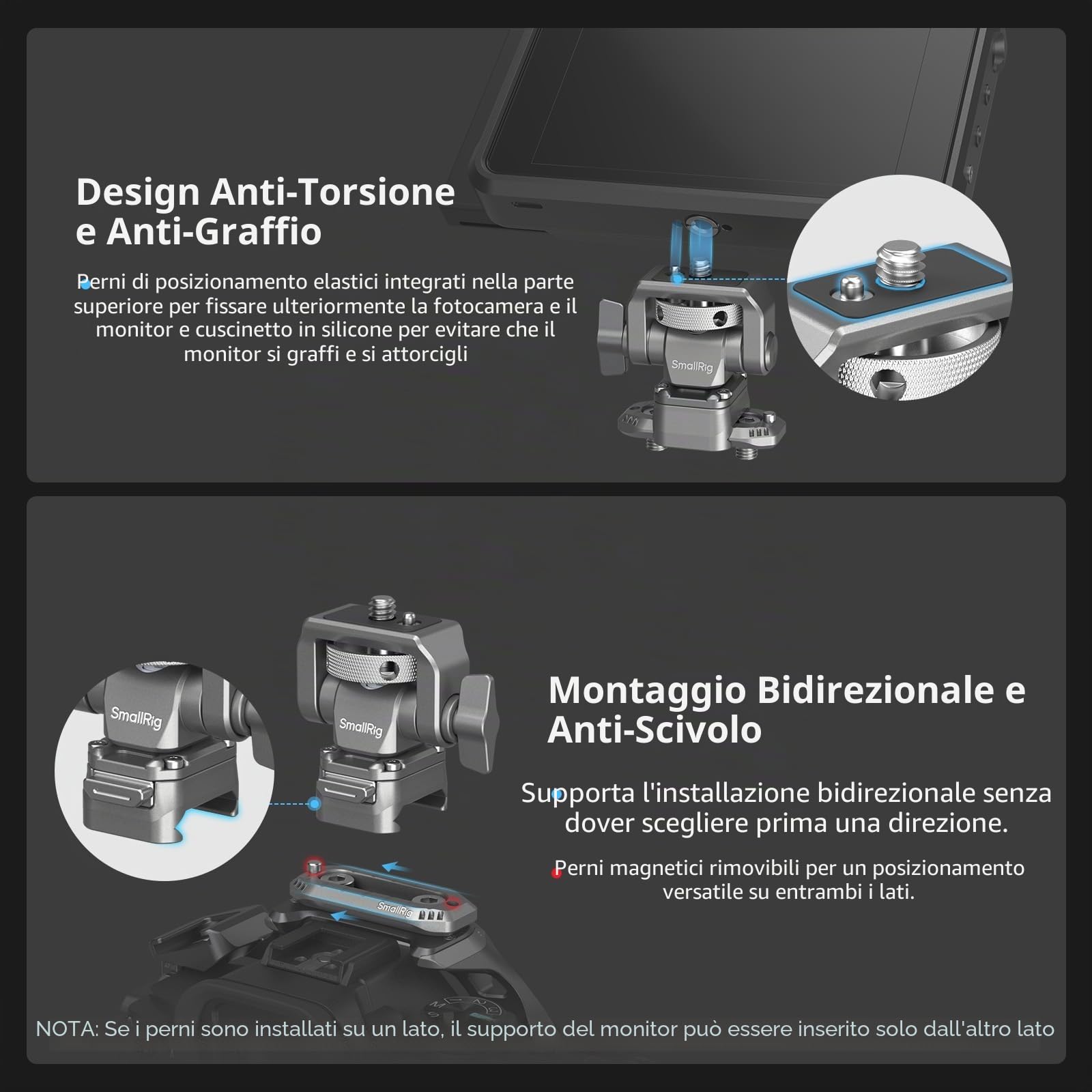 SMALLRIG Supporto per Monitor a Sgancio Rapido con Binario NATO, Supporto per Monitor da Campo, Girevole a 360° e Inclinazione a 160° Regolabile, Carico Utile Massimo 2,5 kg, HawkLock H21-4487