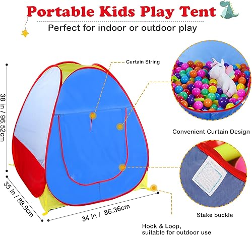 Vista 12 de EocuSun Casa de juegos desplegable, tienda de campaña para niños en interiores y exteriores, tienda de campaña plegable para niños y niñas