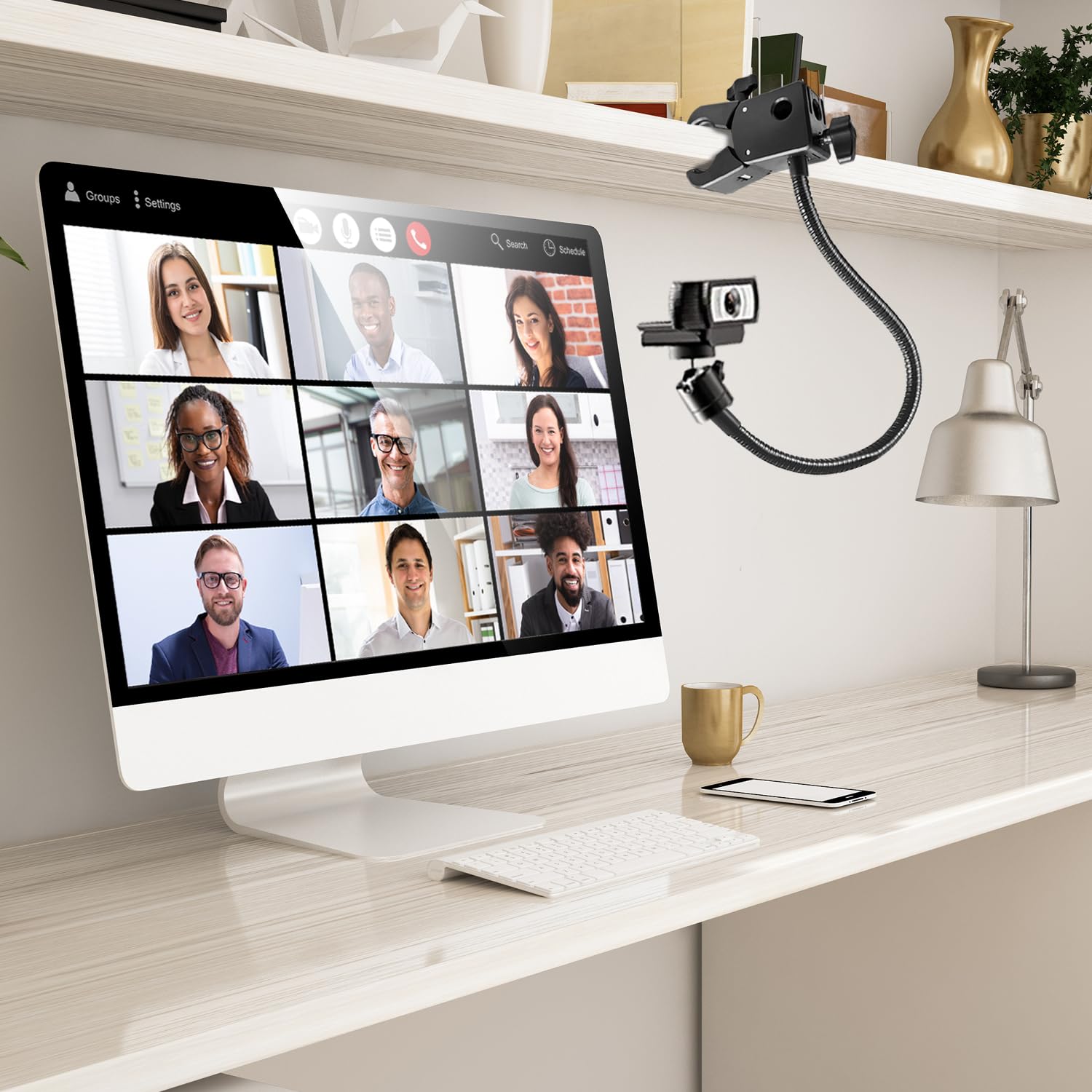 Stojak na kamerę internetową, uchwyt na kamerę internetową ramię z uchwytem na telefon stojak na kamerę internetową uchwyt na biurko zacisk do kamer internetowych Logitech C922 C930e C920S