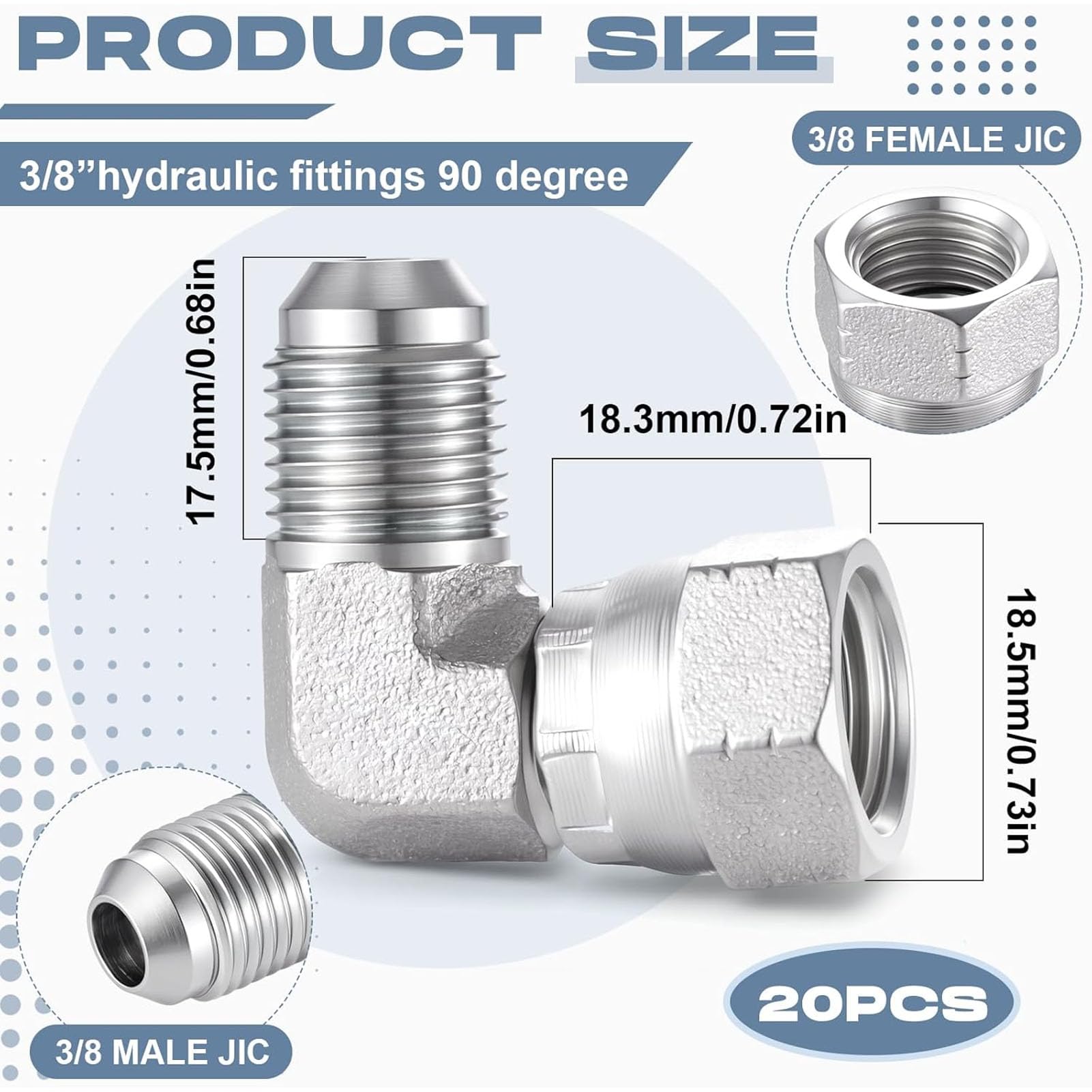 Cocoarm Adaptador Hidráulico 3/8 90° Acero Galvanizado 22Uds.