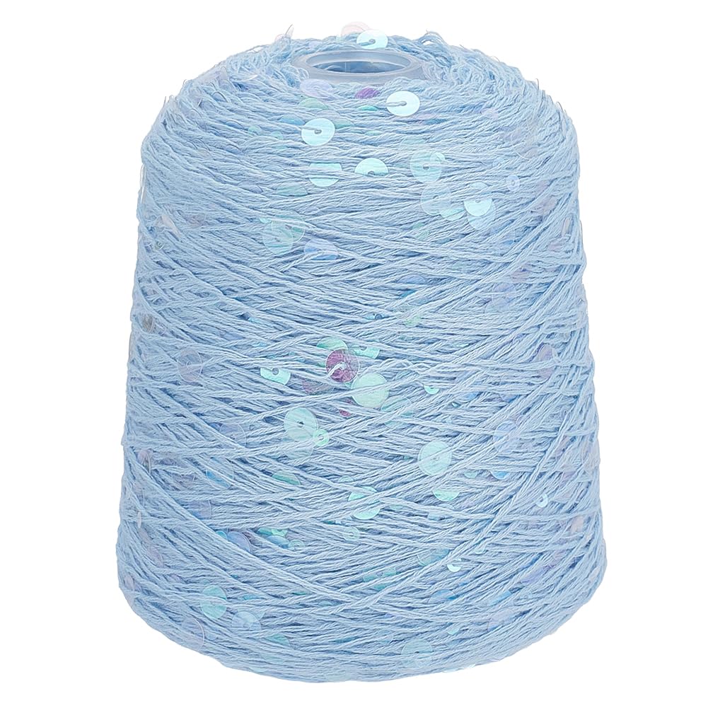 FREEBLOSS 656 Yards Pailletten Glitzer Baumwollgarn Blau Metallic 5 Stränge 100% Baumwolle Glitzergarn Zum Häkeln Und Stricken 200g 3mm Und 6mm Pailletten