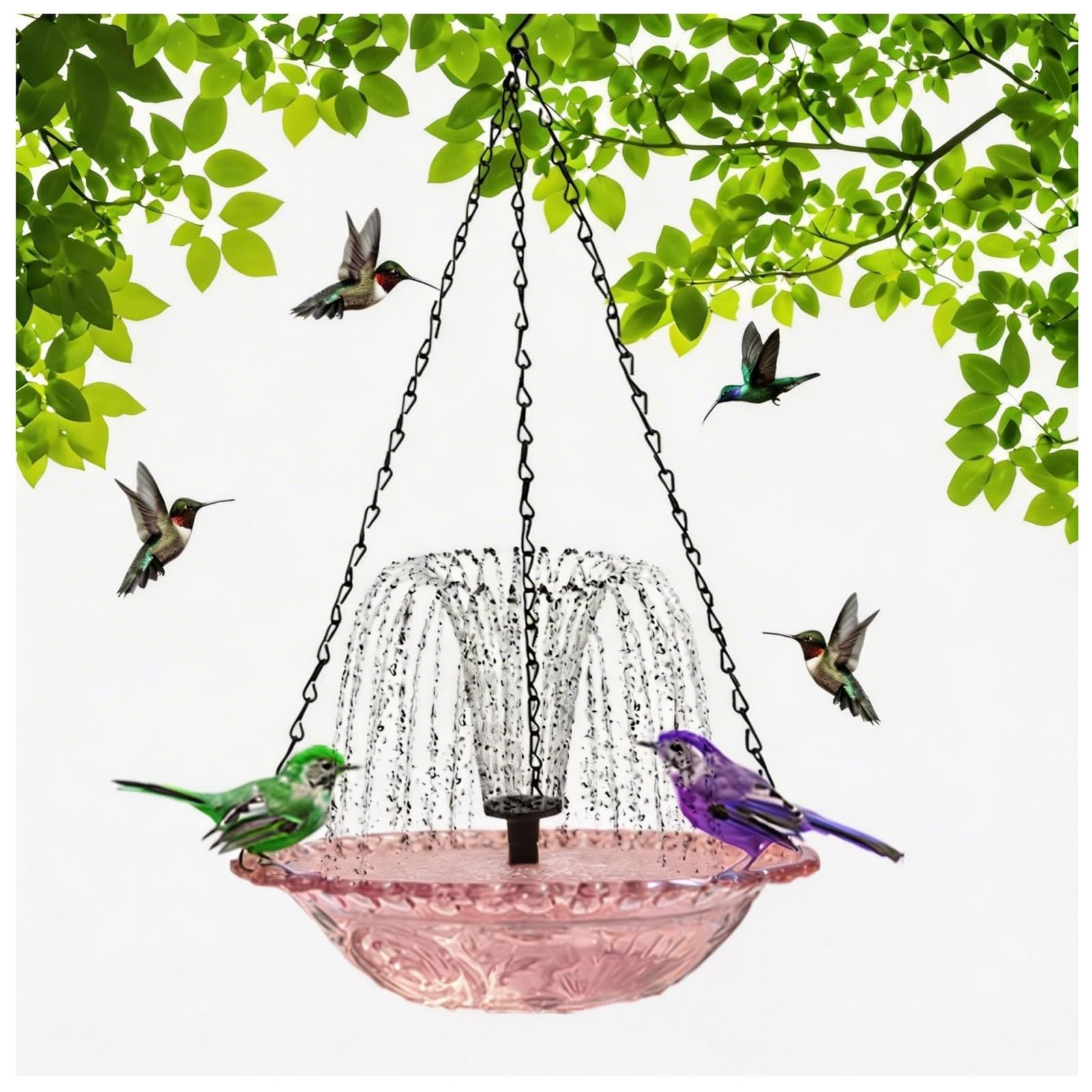 Solar Cascade Hanging Bird Bath Fountain, 2026 New Outdoor Hanging Bird bath with Solar Pump and Glass Bowl, Hummingbird Birdbath Water Fountain for Garden, Patio, Porch