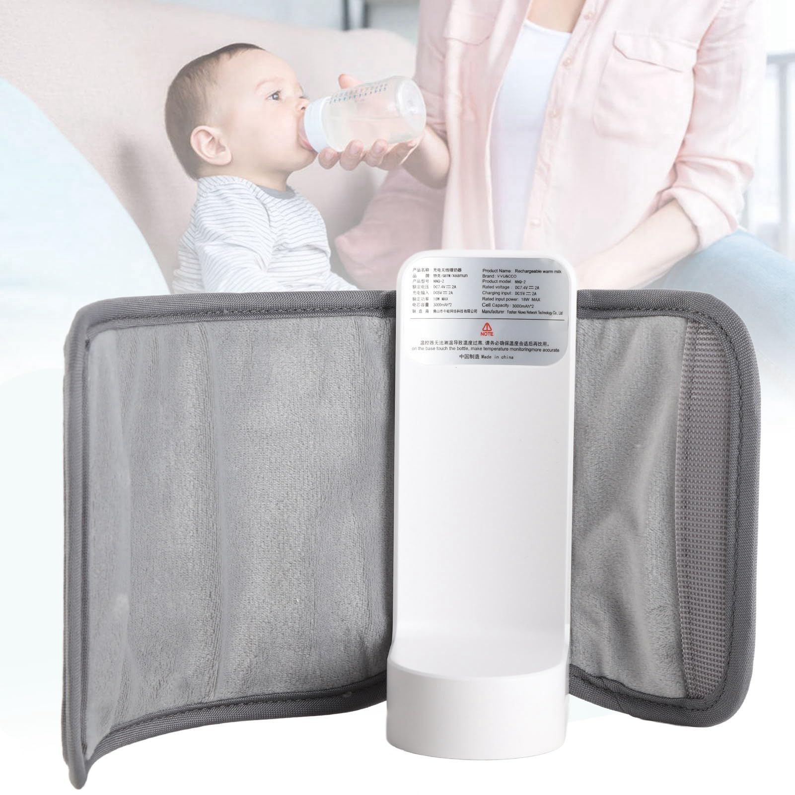 Calentador de botella de leche recargable de Hushvita, calentador de biberón portátil con carga USB aislada para calefacción de leche de pecho conveniente