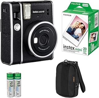 Fujifilm Fujifilm Instax Mini 40 Instant Camera Vintage Black, Fuji Instax Mini Film 20 Sheets, Slinger Carry Case, Value ...