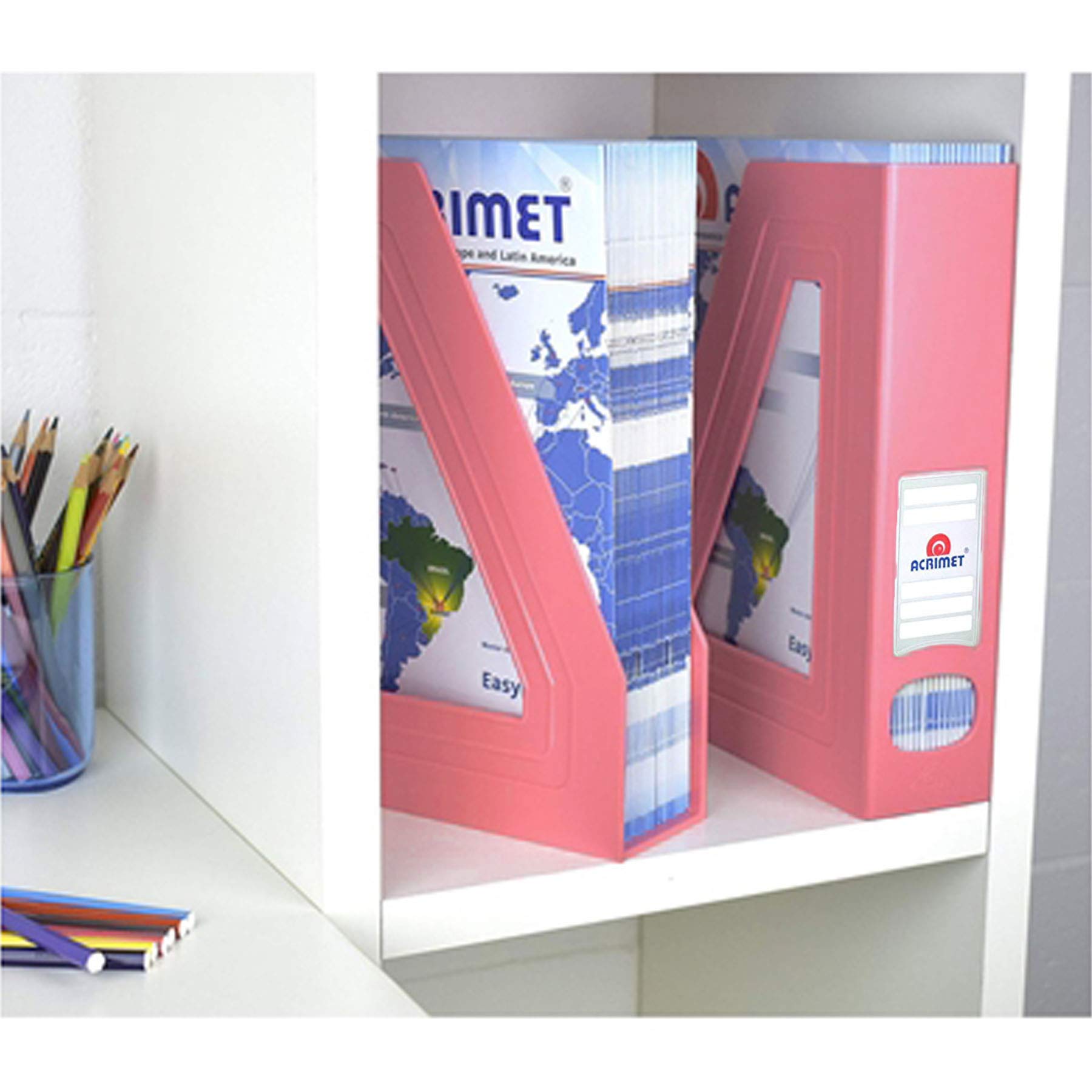 Acrimet Porte-Revues Support Durable Organisateur Dossiers Bureau Plastique Rose Lot de 2