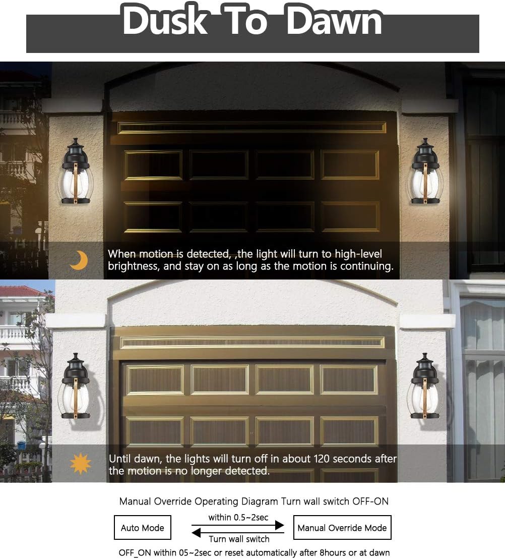 Bеѕt Prоmо MOTINI Black and Wood Outdoor Wall Lantern with Motion Sensor, 12'' Vintage Exterior Wall Lights with Clear Seeded Glass Shade Rustic Waterproof Wall Mount Lighting Fixture, ETL