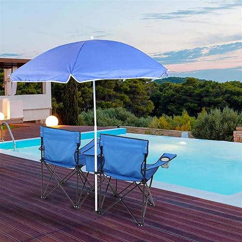 Miniatura 2 de HOMEN Silla plegable portátil doble de picnic con sombrilla mesa enfriador playa camping silla