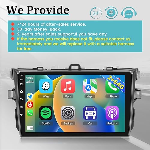 Miniatura 7 de 2+64G Radio de coche para Toyota Corolla 2006-2012, pantalla táctil Android estéreo de coche con Apple Carplay inalámbrico y Android AutoWiFi1080P